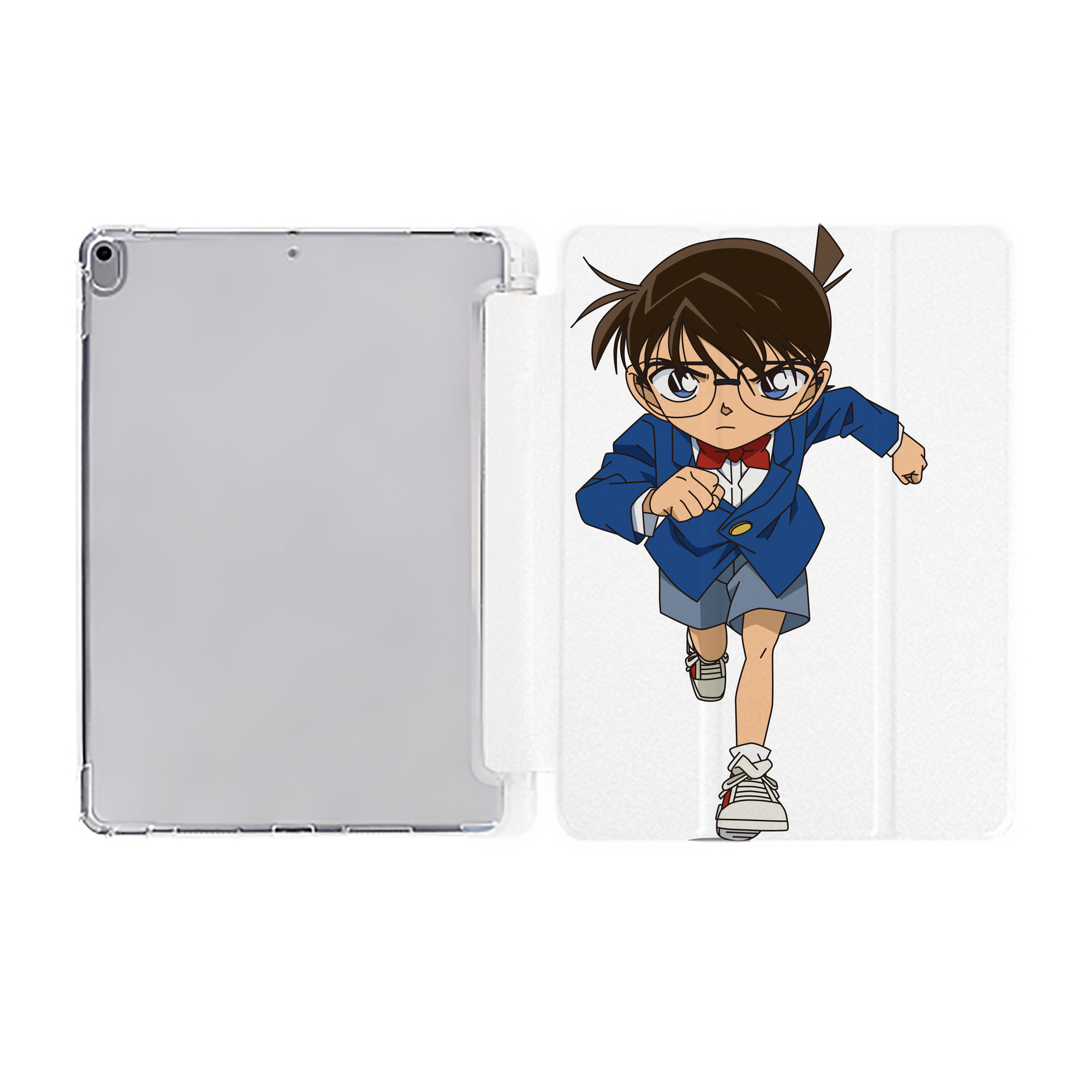 （画像用） 名探偵コナン 江戸川 コナン Detective Conan Conan Edogawa IPad ケース ペン収納付き 三つ折りスタンド PUレザー×シリコン 対応機種9.5/10.5/10.9インチ